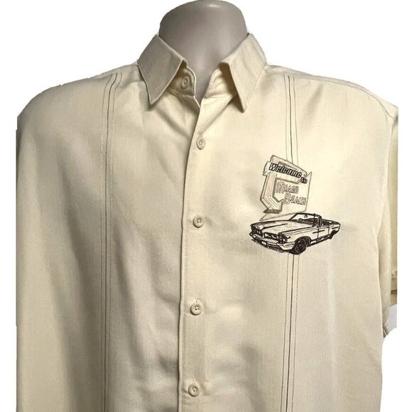 Cubavera Mens Retro Yellow Embroidered Rockabilly Button Front Camp Shirt Large - Picture 4 of 8